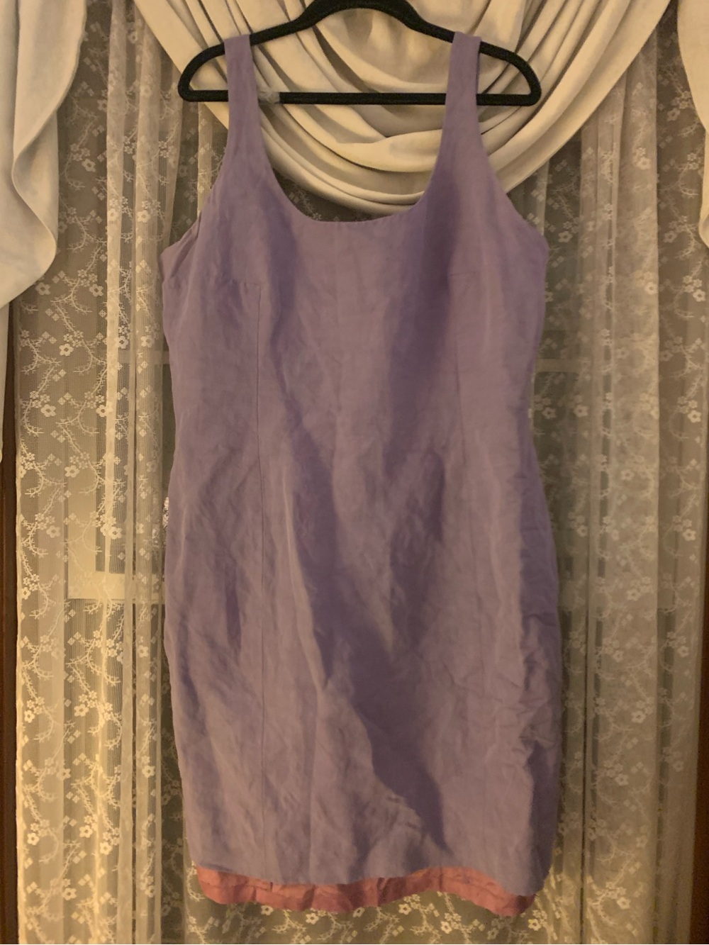 Vintage TAHARI Linen Lilac Lavender Sheath Midi Dress Size 14 Career Chic Work